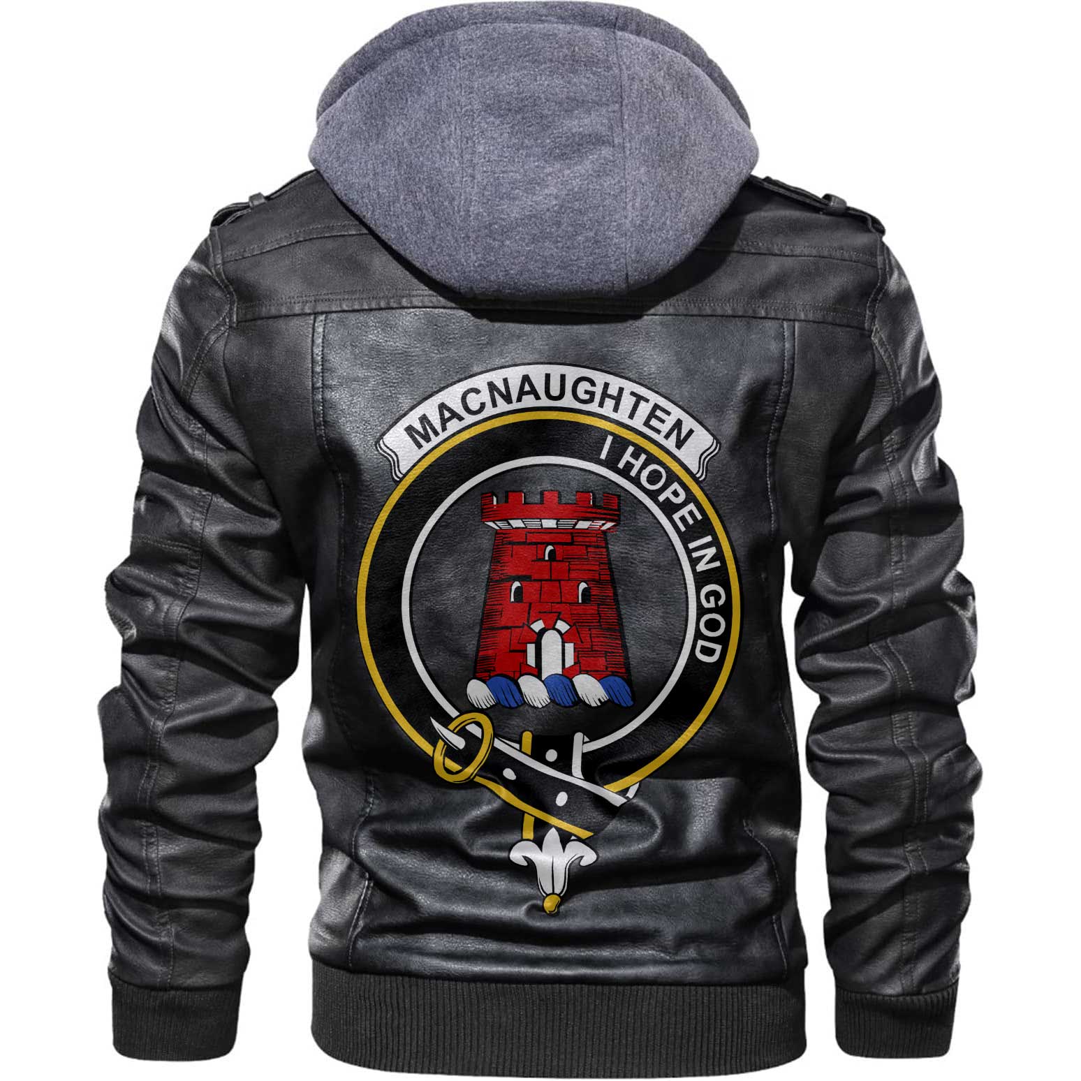 Clan Macnaughten Tartan Zip Leather Jacket Crest And Plaid Basic Style