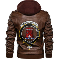 Clan Macnaughten Tartan Zip Leather Jacket Crest And Plaid Basic Style
