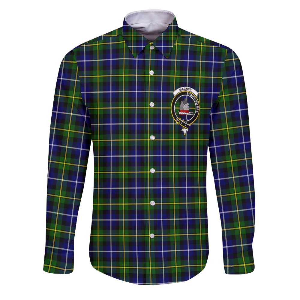 Clan Macneil Of Barra Tartan Long Sleeve Button Shirt Crest And Plaid Basic Style