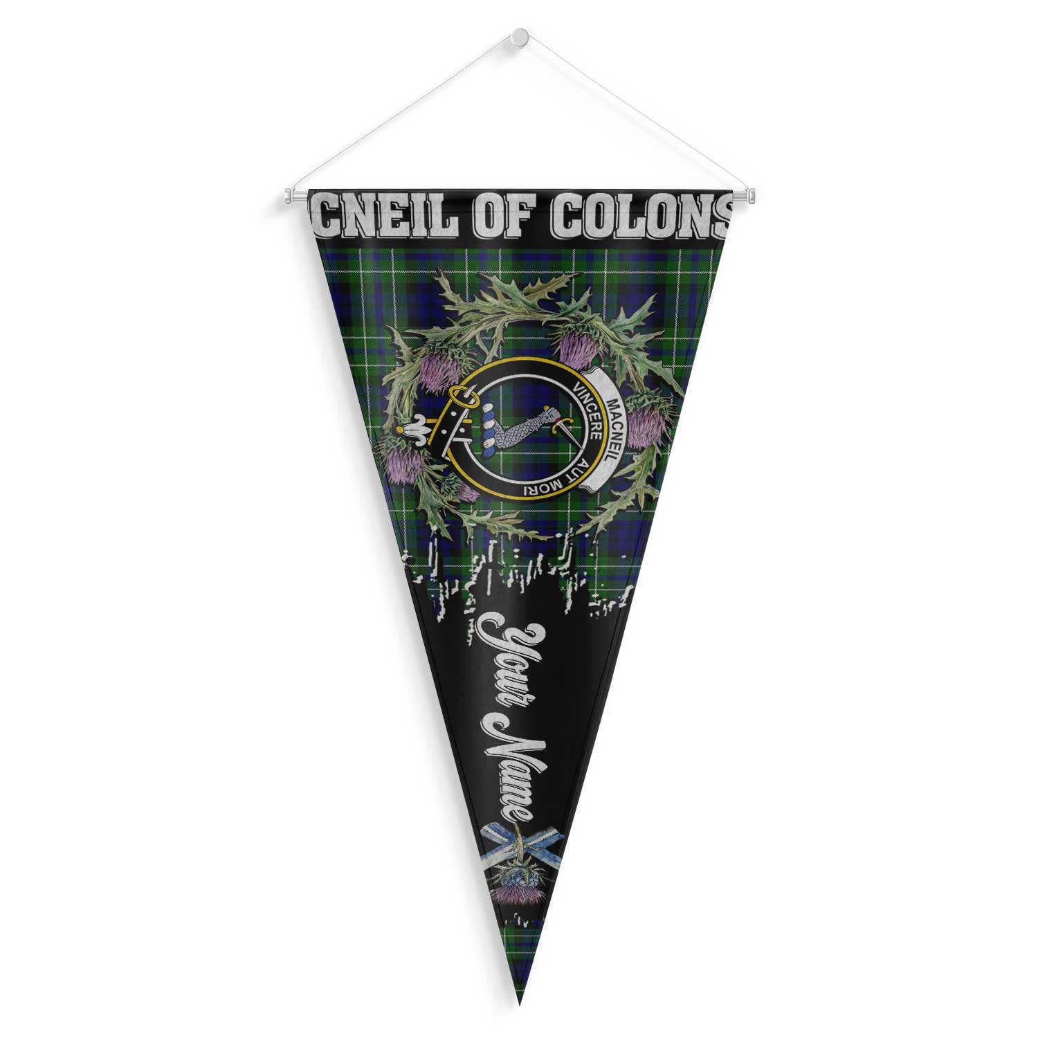 Clan Macneil Of Colonsay Tartan Felt Pennant Crest And Plaid Basic Style
