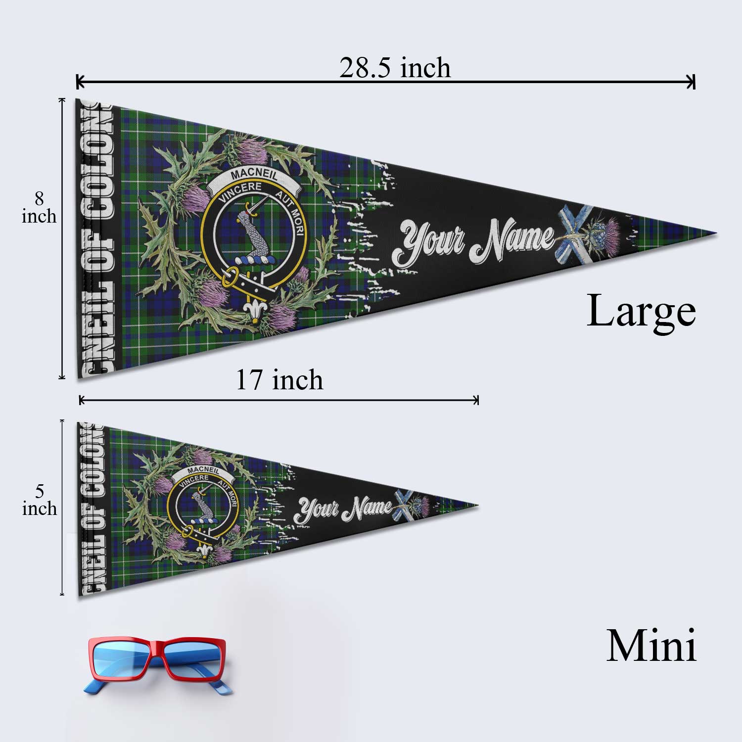 Clan Macneil Of Colonsay Tartan Felt Pennant Crest And Plaid Basic Style