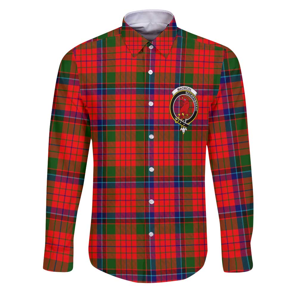 Clan Macnicol Tartan Long Sleeve Button Shirt Crest And Plaid Basic Style