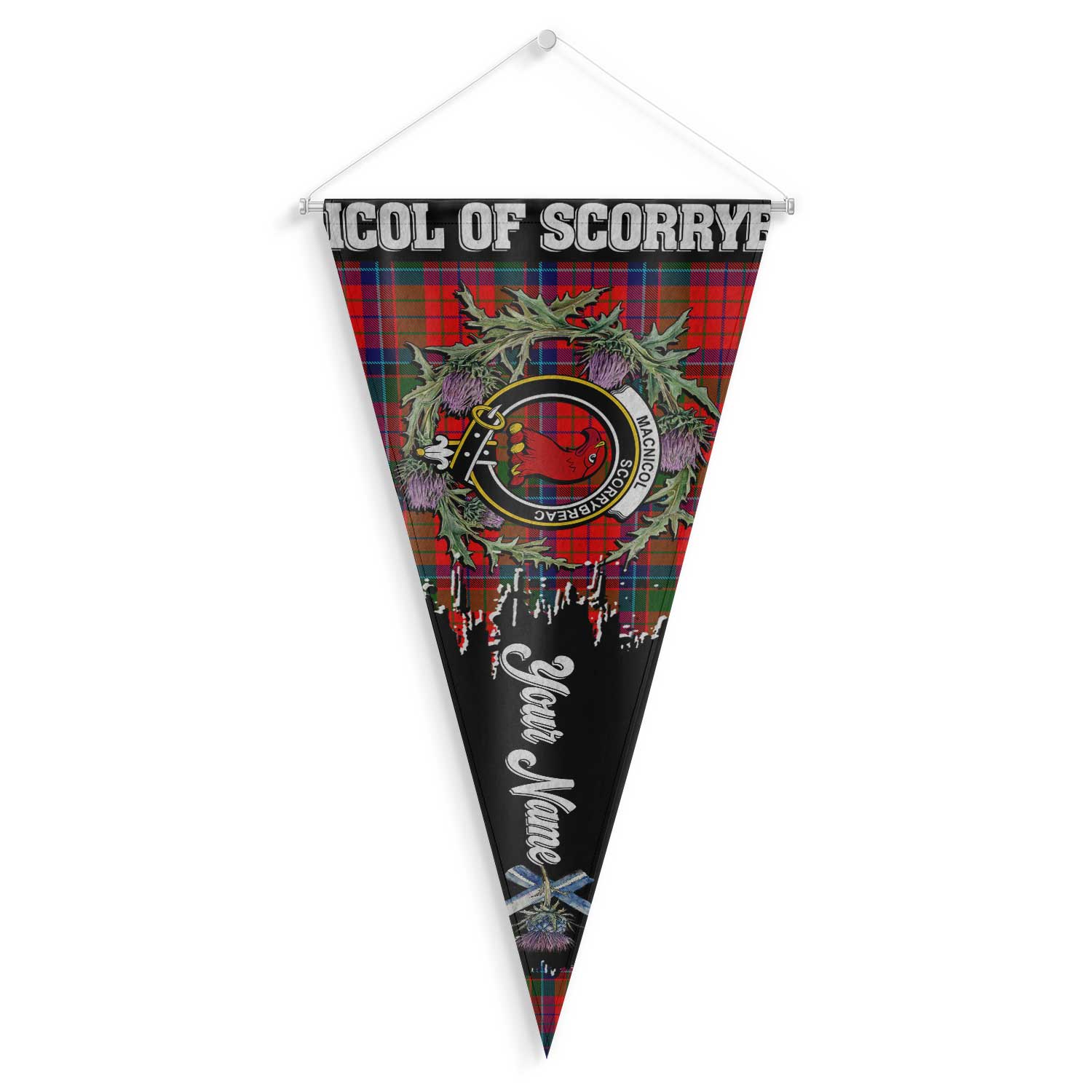 Clan Macnicol Of Scorrybreac Tartan Felt Pennant Crest And Plaid Basic Style