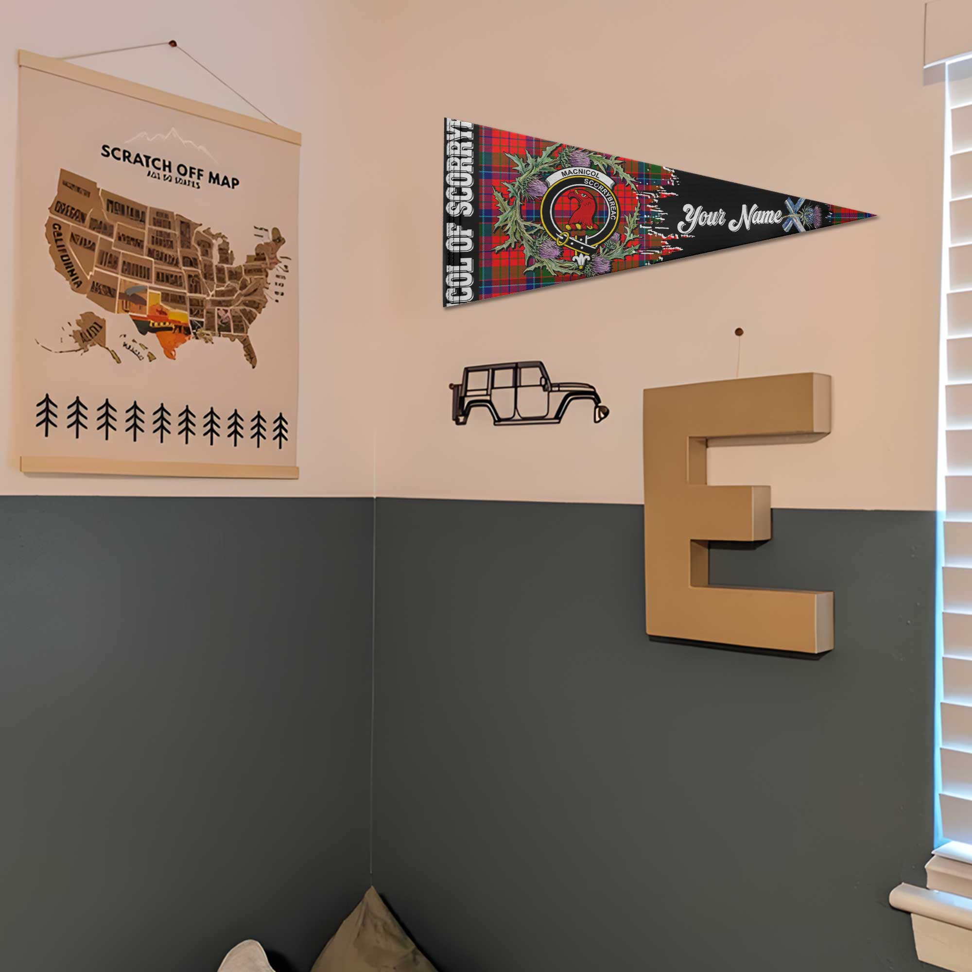 Clan Macnicol Of Scorrybreac Tartan Felt Pennant Crest And Plaid Basic Style