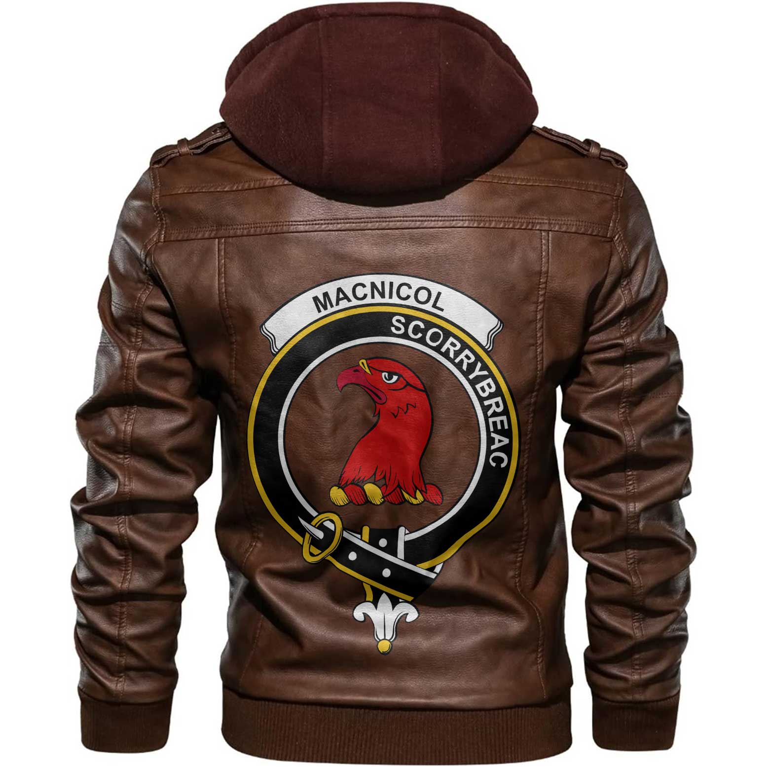 Clan Macnicol Of Scorrybreac Tartan Zip Leather Jacket Crest And Plaid Basic Style