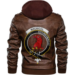 Clan Macnicol Of Scorrybreac Tartan Zip Leather Jacket Crest And Plaid Basic Style