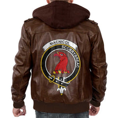 Clan Macnicol Of Scorrybreac Tartan Zip Leather Jacket Crest And Plaid Basic Style