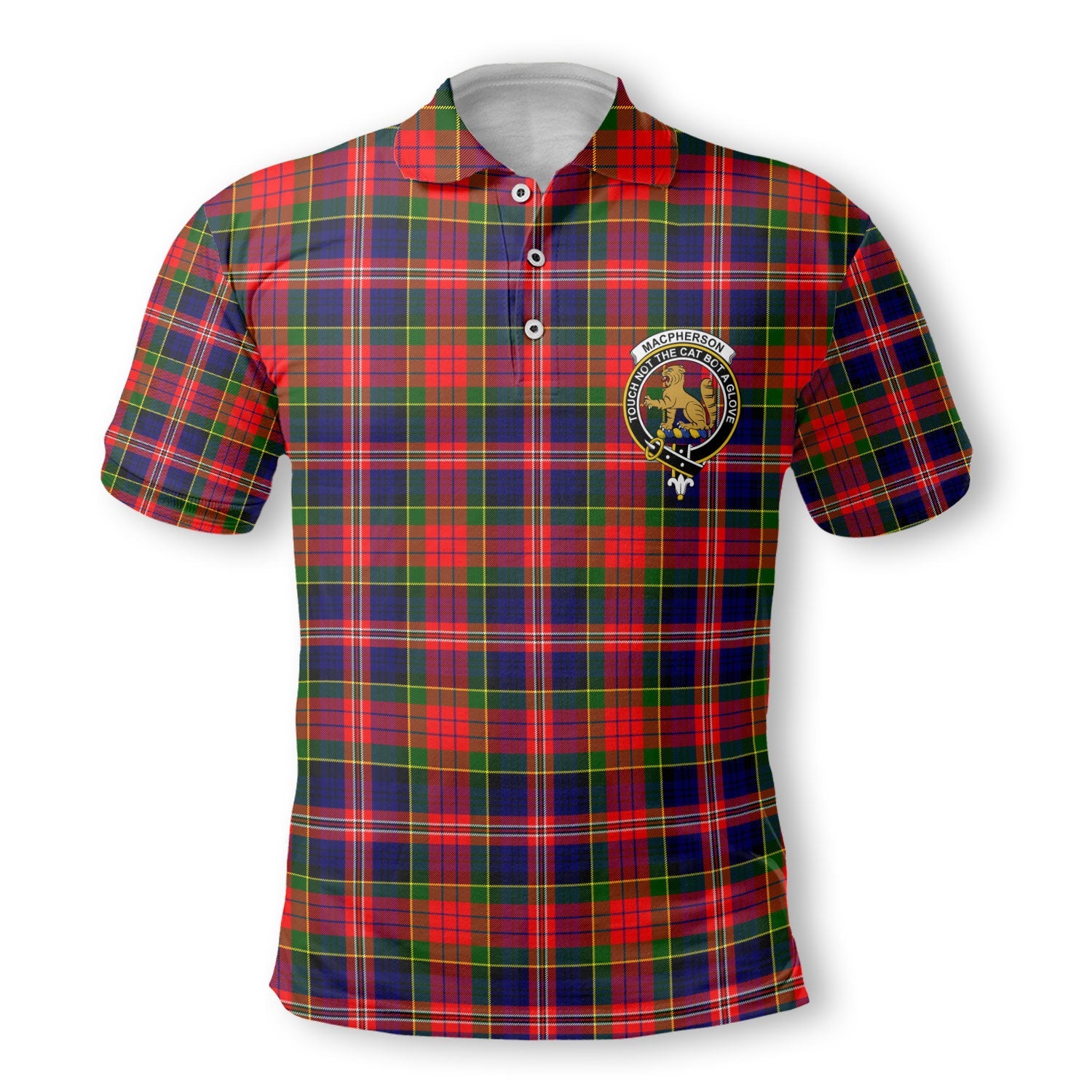 Clan Macpherson Tartan Golf Men Polo Shirt Crest And Plaid Basic Style