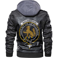 Clan Macpherson Tartan Zip Leather Jacket Crest And Plaid Basic Style