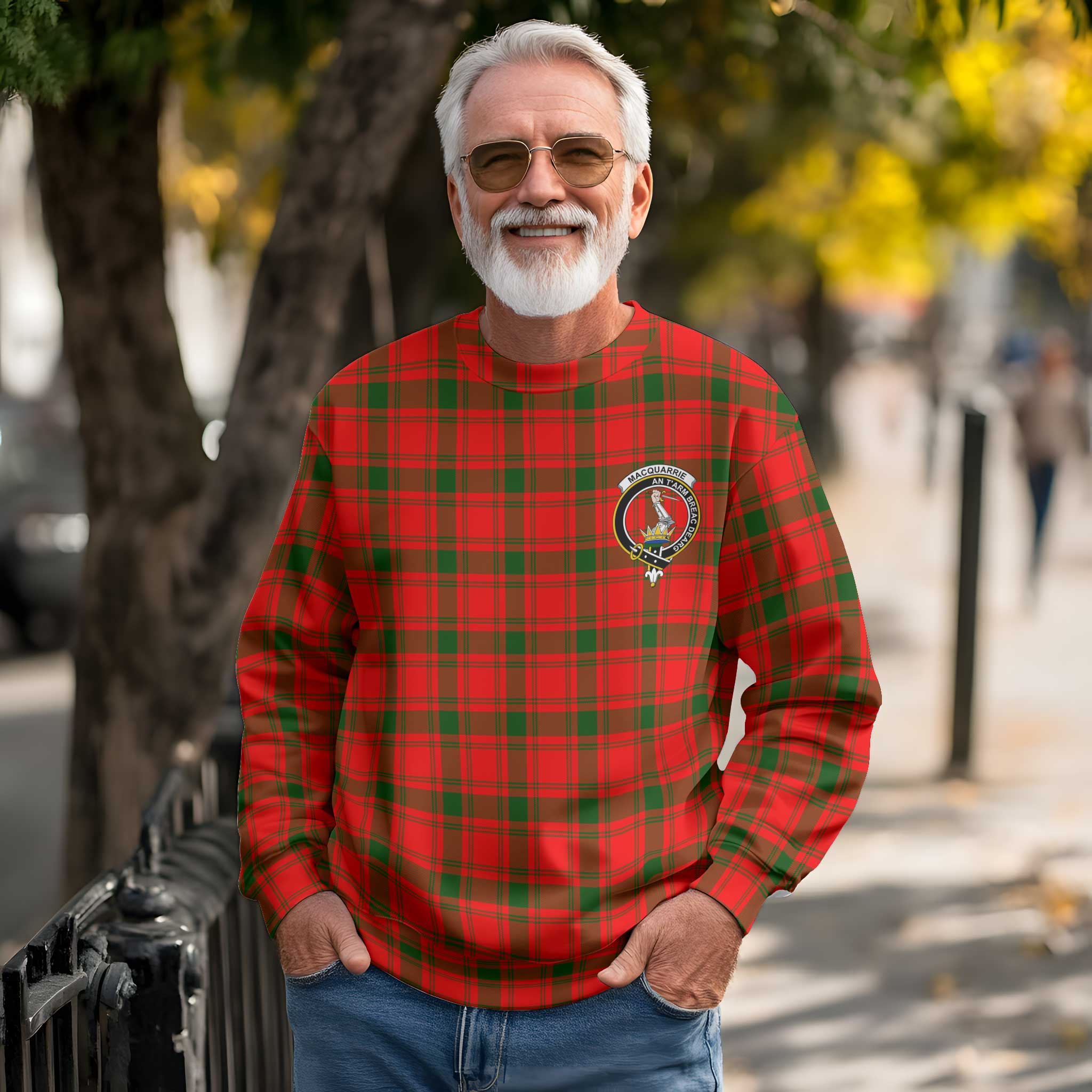 Clan Macquarrie Tartan Men Sweatshirt Crest And Plaid Basic Style