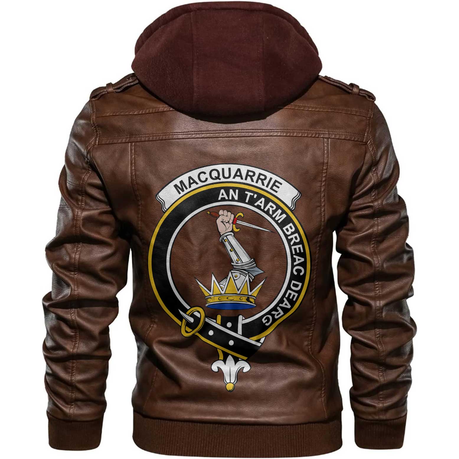 Clan Macquarrie Tartan Zip Leather Jacket Crest And Plaid Basic Style