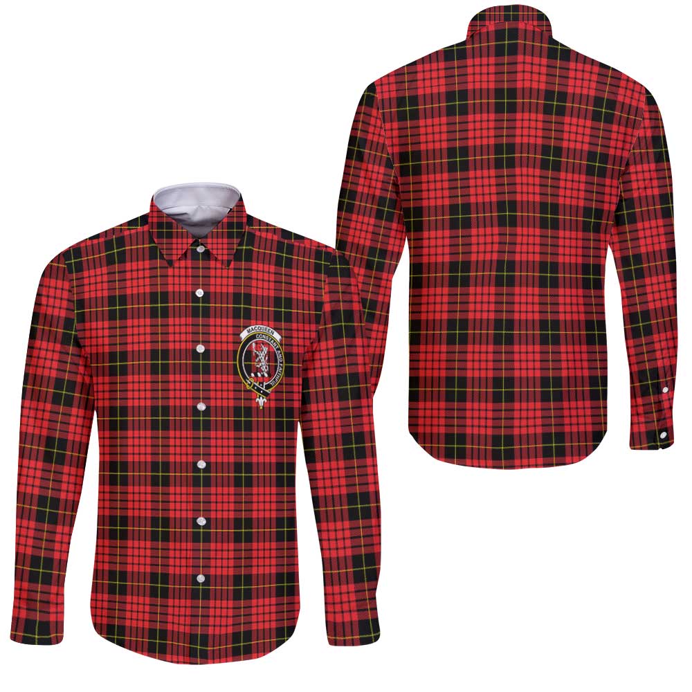 Clan Macqueen Tartan Long Sleeve Button Shirt Crest And Plaid Basic Style