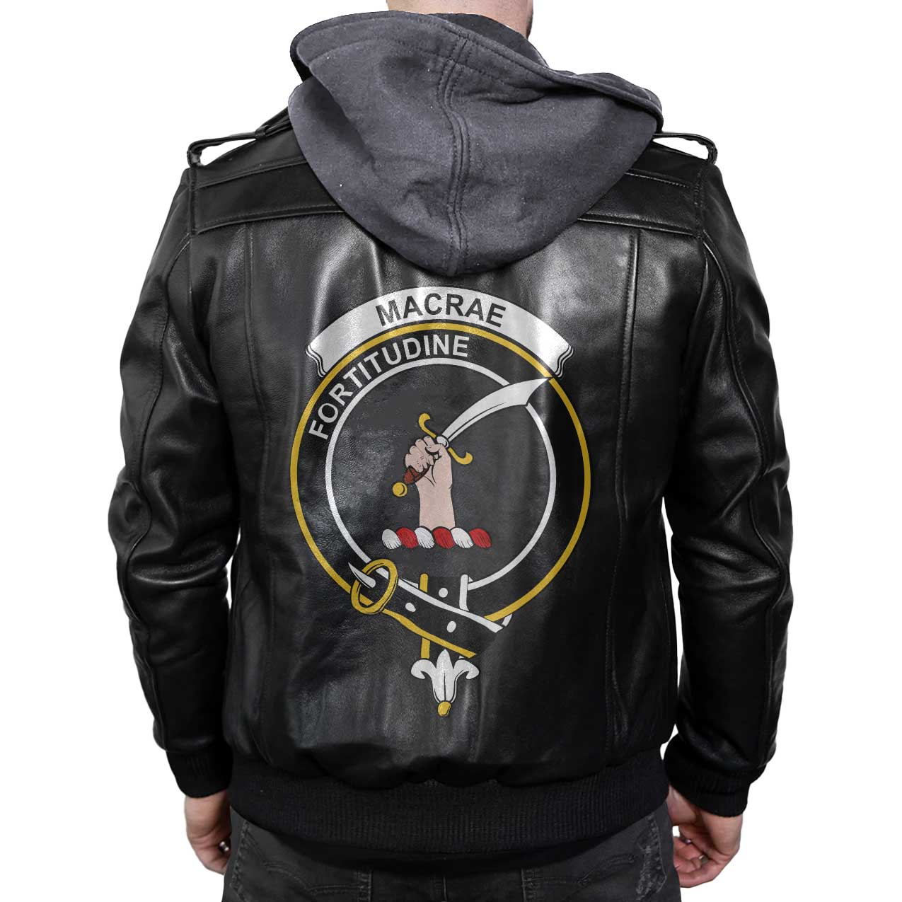 Clan Macrae Tartan Zip Leather Jacket Crest And Plaid Basic Style