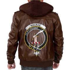 Clan Macrae Tartan Zip Leather Jacket Crest And Plaid Basic Style