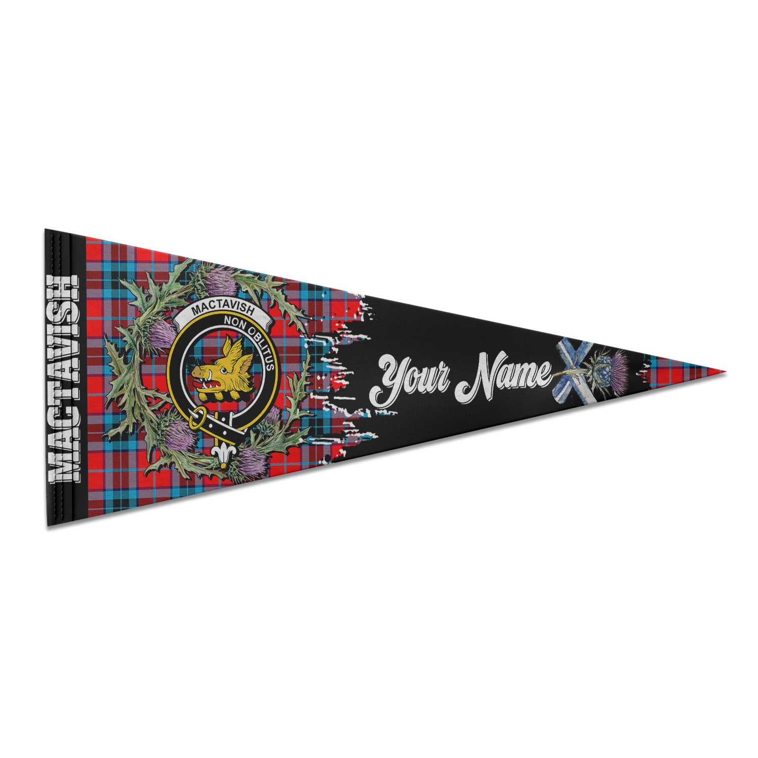 Clan Mactavish Tartan Felt Pennant Crest And Plaid Basic Style