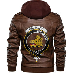 Clan Mactavish Tartan Zip Leather Jacket Crest And Plaid Basic Style