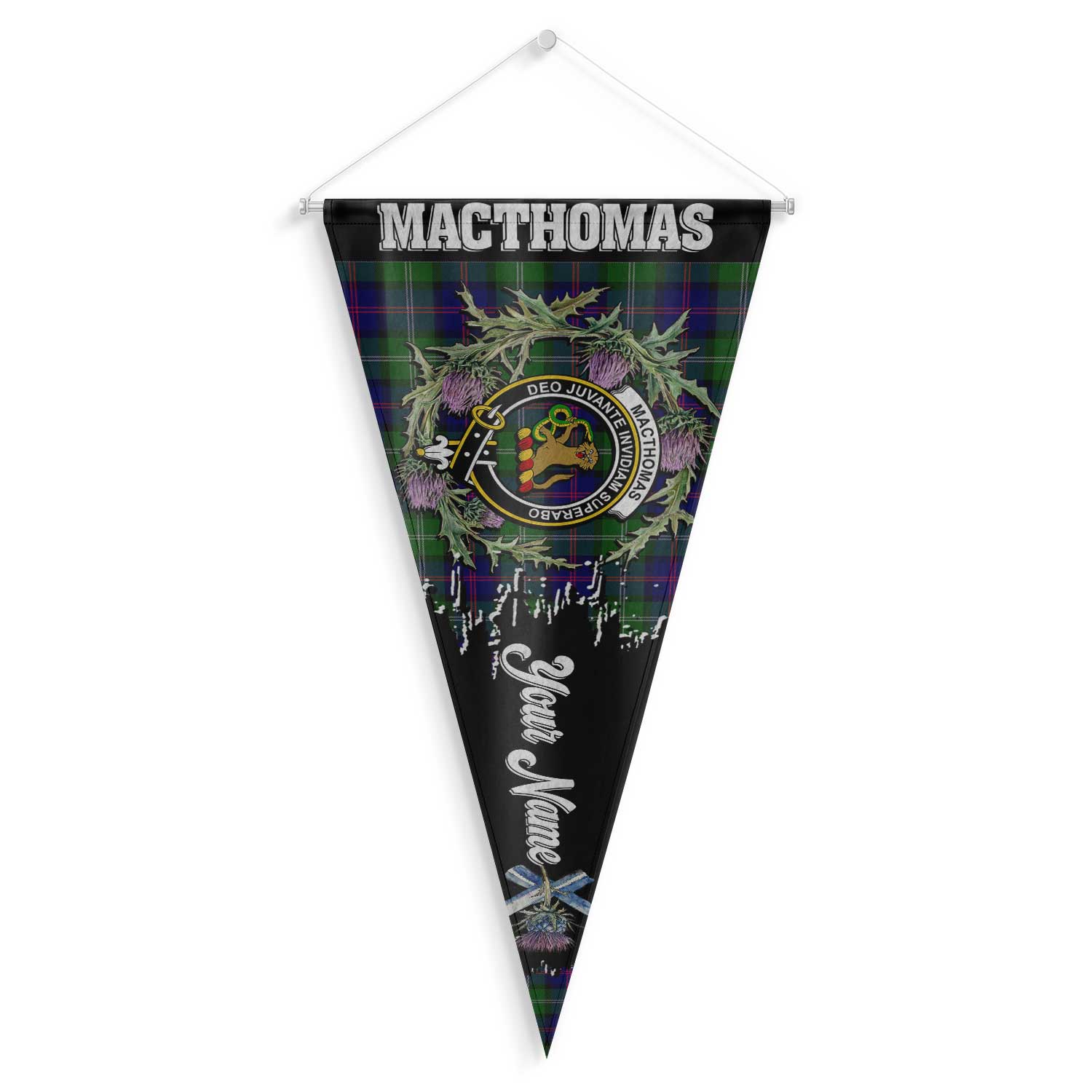 Clan Macthomas Tartan Felt Pennant Crest And Plaid Basic Style