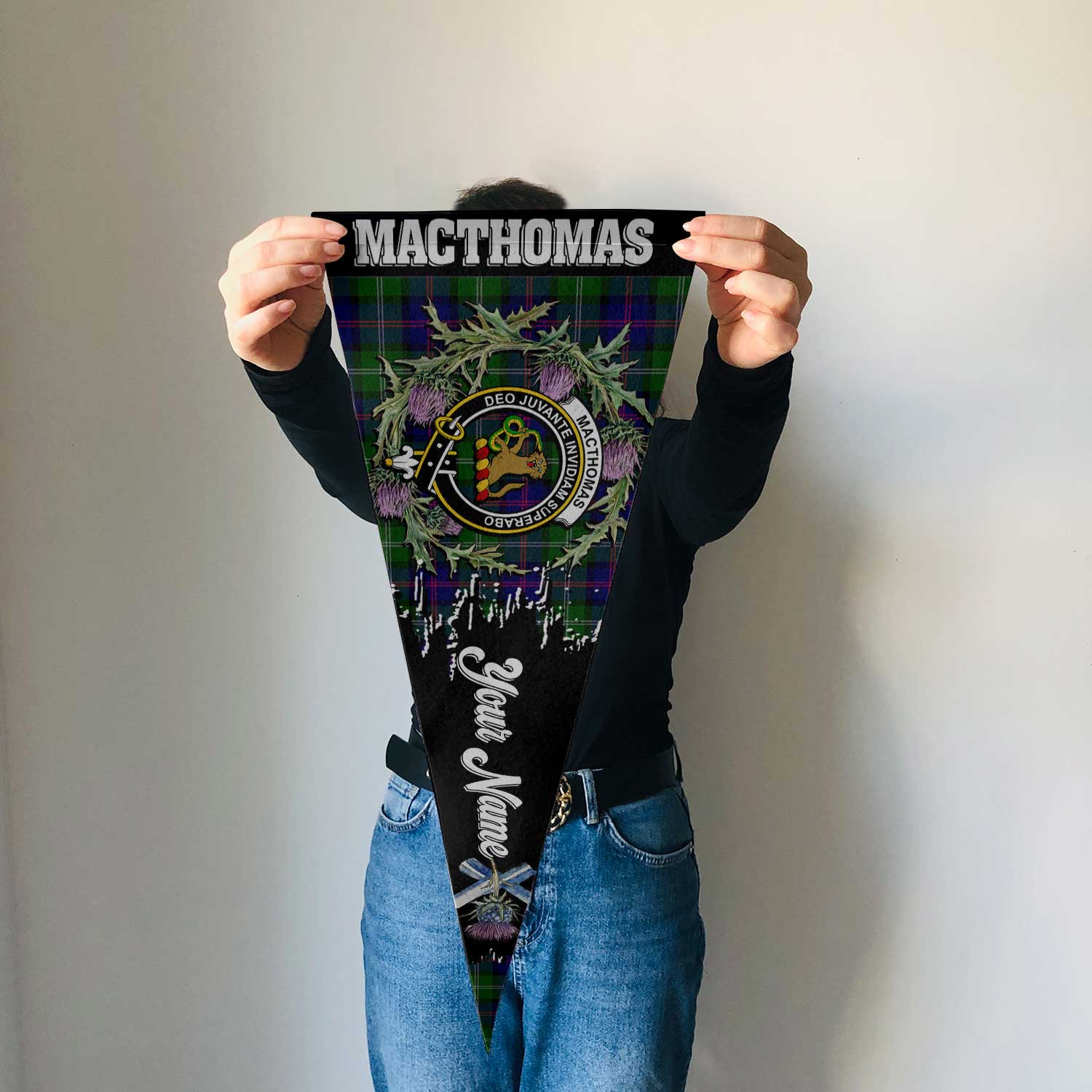 Clan Macthomas Tartan Felt Pennant Crest And Plaid Basic Style