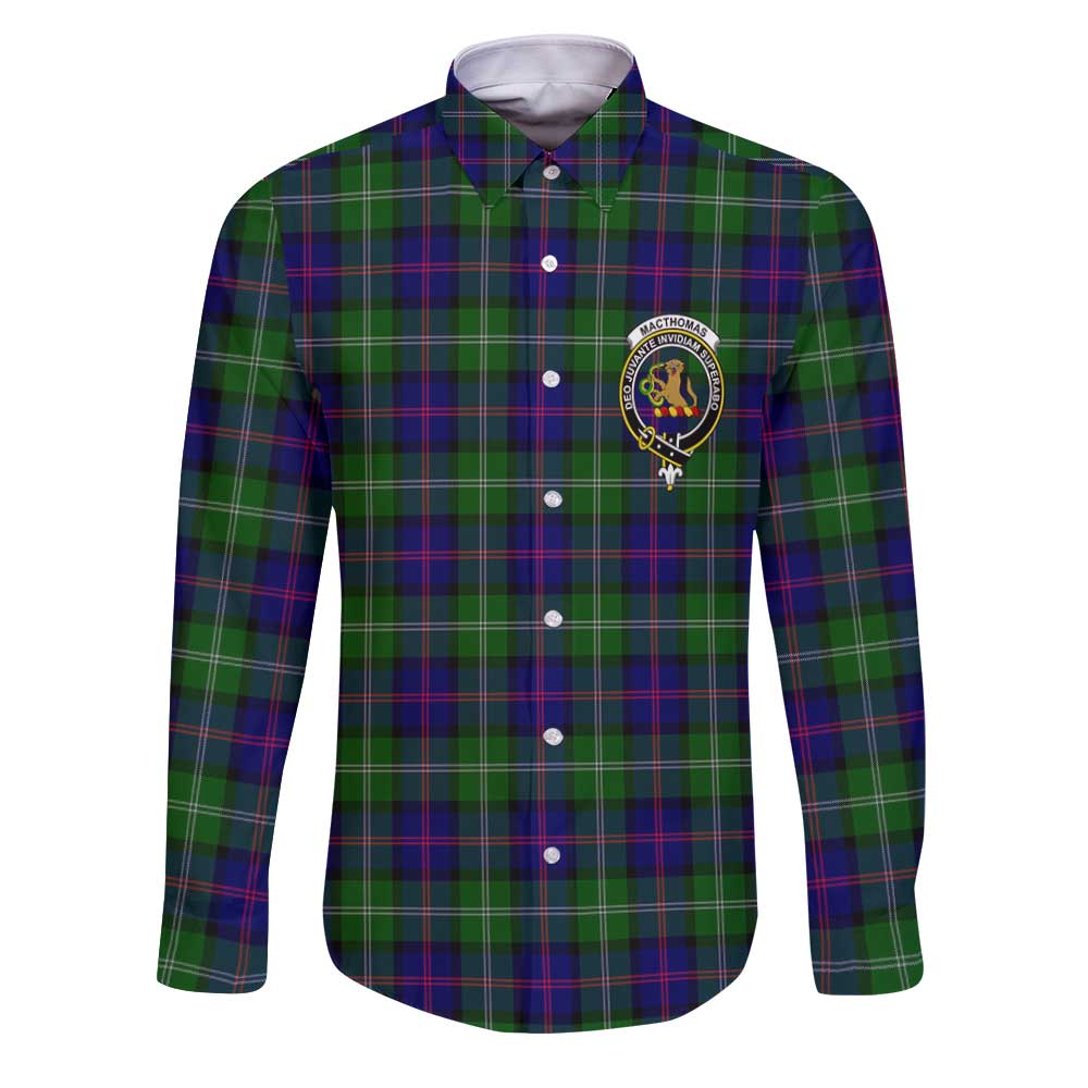 Clan Macthomas Tartan Long Sleeve Button Shirt Crest And Plaid Basic Style