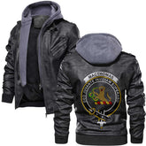 Clan Macthomas Tartan Zip Leather Jacket Crest And Plaid Basic Style
