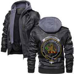 Clan Macthomas Tartan Zip Leather Jacket Crest And Plaid Basic Style