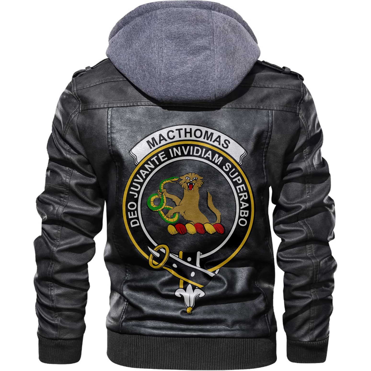 Clan Macthomas Tartan Zip Leather Jacket Crest And Plaid Basic Style