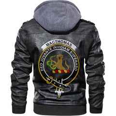 Clan Macthomas Tartan Zip Leather Jacket Crest And Plaid Basic Style