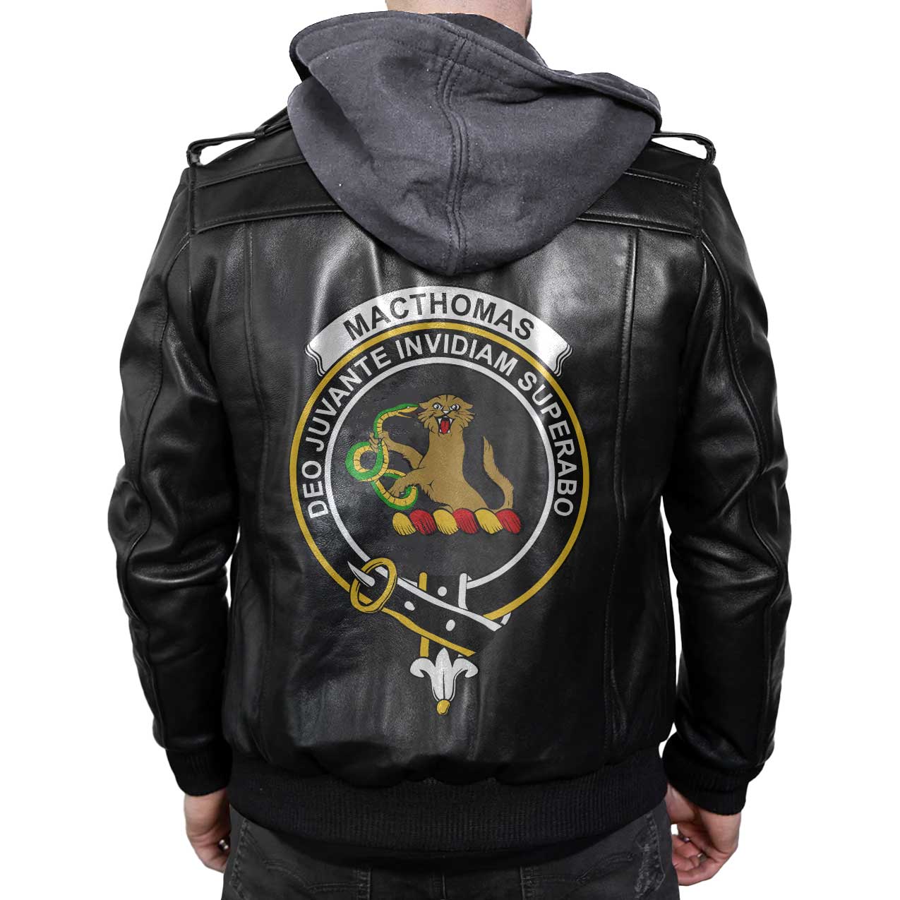 Clan Macthomas Tartan Zip Leather Jacket Crest And Plaid Basic Style