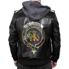Clan Macthomas Tartan Zip Leather Jacket Crest And Plaid Basic Style
