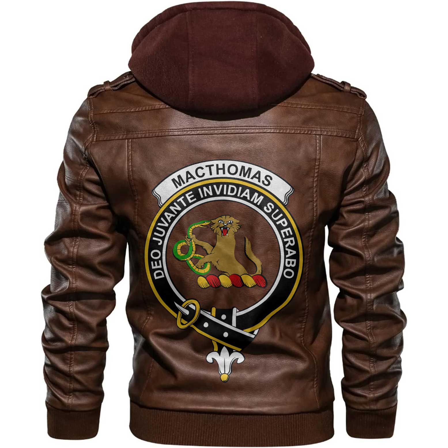 Clan Macthomas Tartan Zip Leather Jacket Crest And Plaid Basic Style