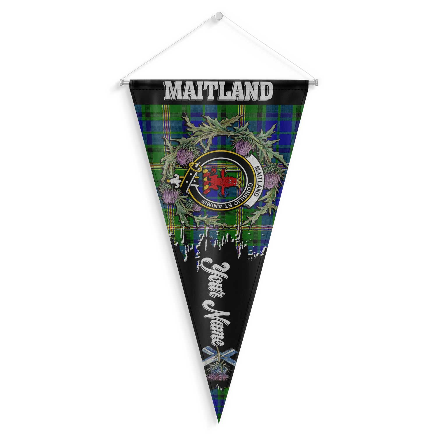 Clan Maitland Tartan Felt Pennant Crest And Plaid Basic Style