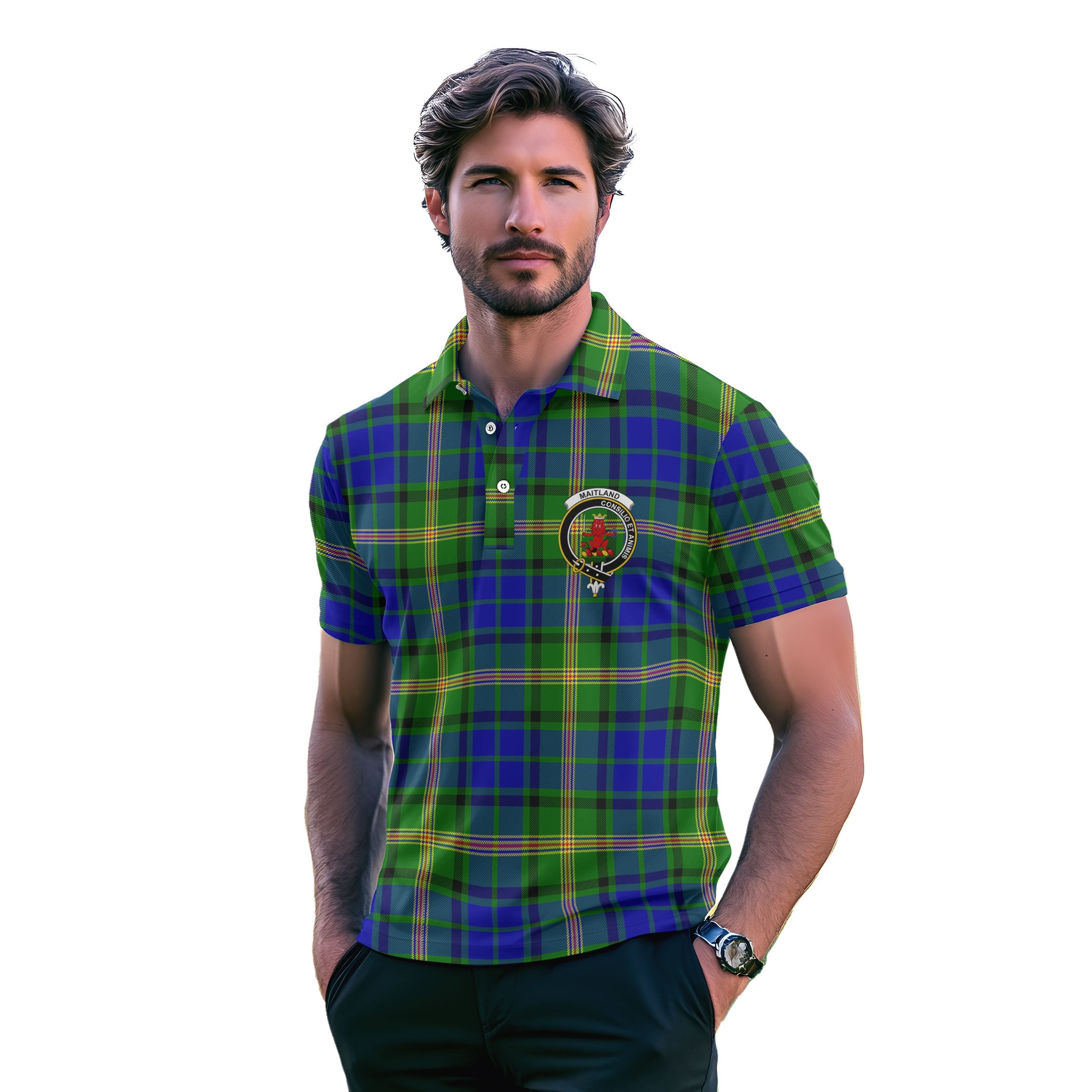 Clan Maitland Tartan Golf Men Polo Shirt Crest And Plaid Basic Style