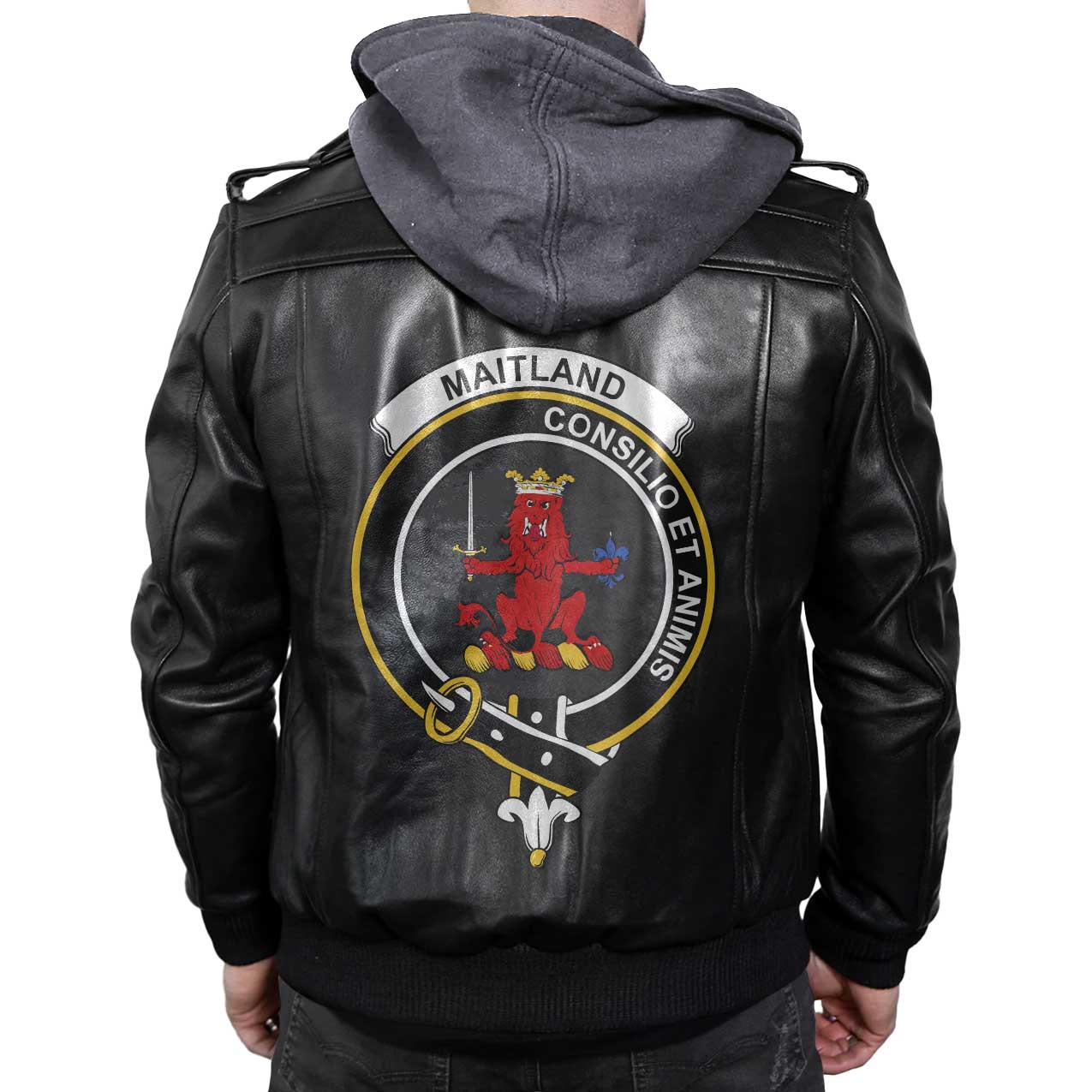 Clan Maitland Tartan Zip Leather Jacket Crest And Plaid Basic Style