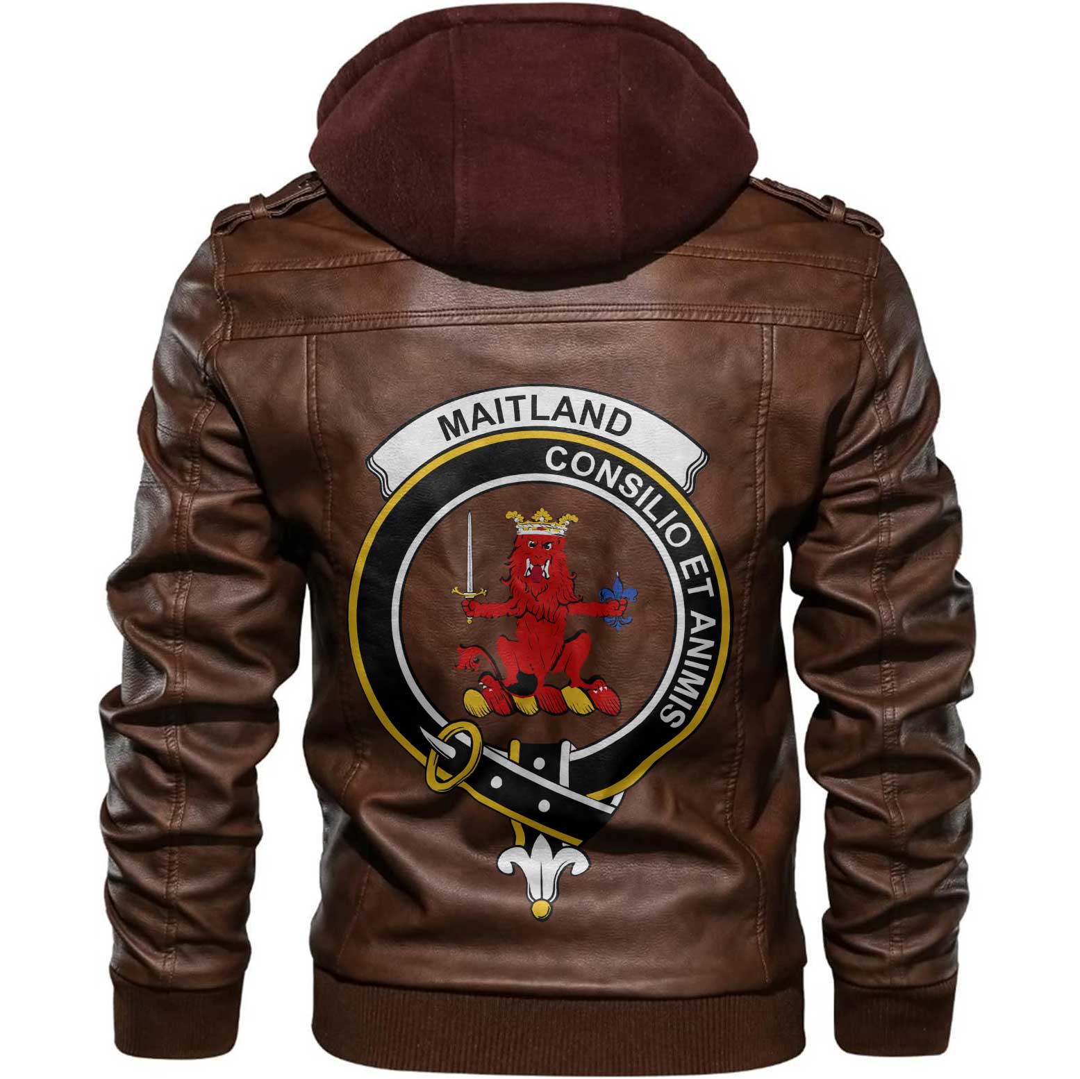 Clan Maitland Tartan Zip Leather Jacket Crest And Plaid Basic Style