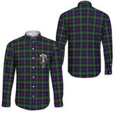 Clan Malcolm Tartan Long Sleeve Button Shirt Crest And Plaid Basic Style