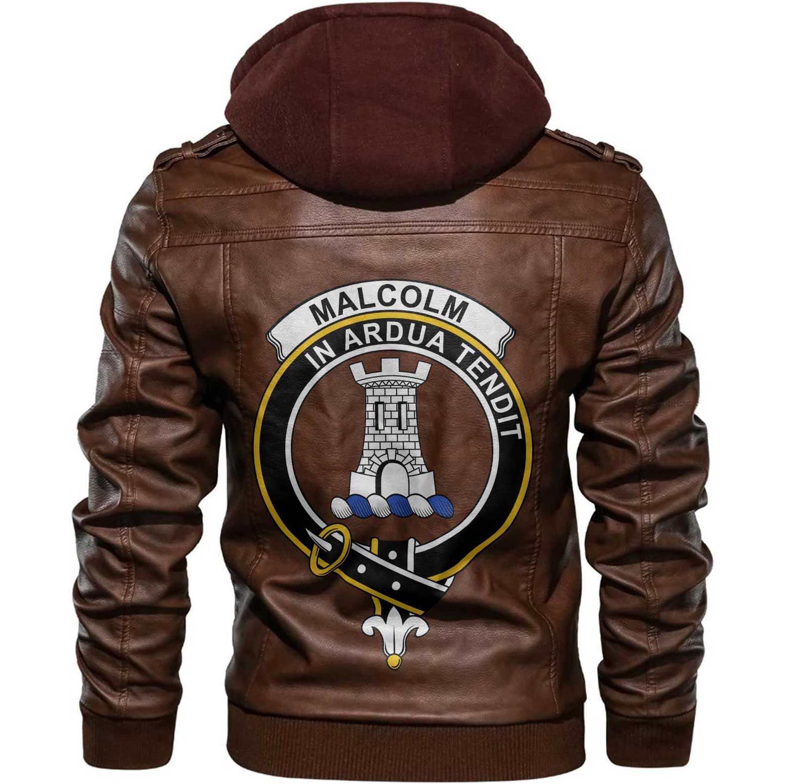 Clan Malcolm Or Maccallum Tartan Zip Leather Jacket Crest And Plaid Basic Style