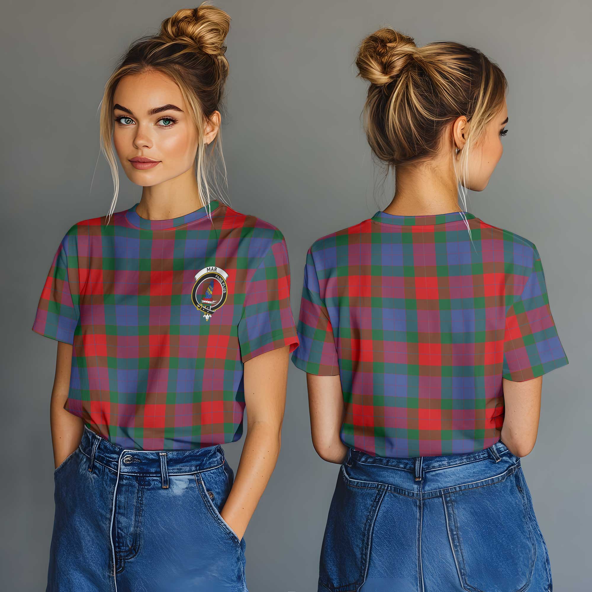 Clan Mar Tartan Women T Shirt Crest And Plaid Basic Style