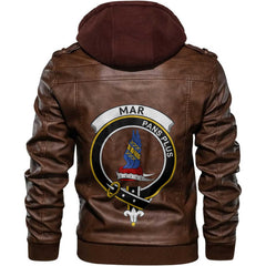 Clan Mar Tartan Zip Leather Jacket Crest And Plaid Basic Style