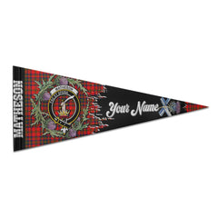 Clan Matheson Tartan Felt Pennant Crest And Plaid Basic Style