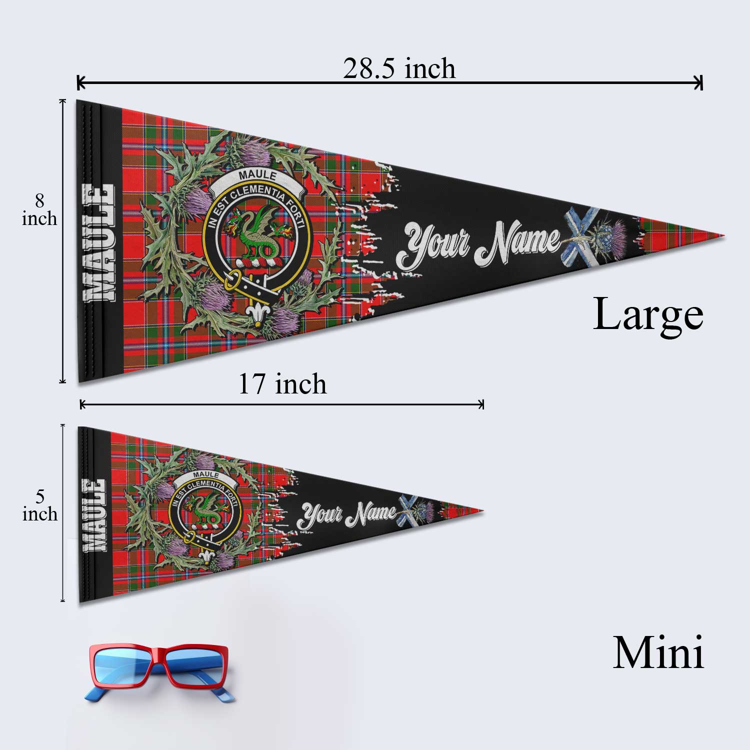 Clan Maule Tartan Felt Pennant Crest And Plaid Basic Style