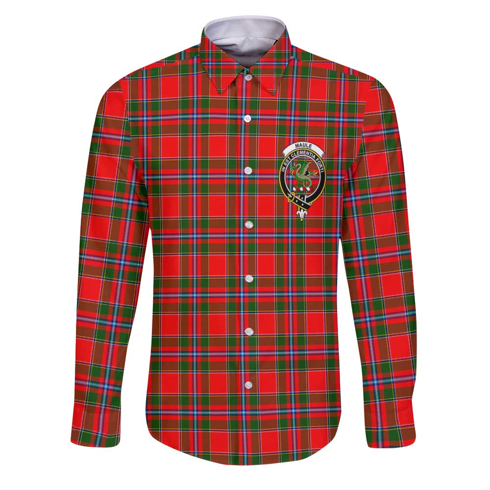 Clan Maule Tartan Long Sleeve Button Shirt Crest And Plaid Basic Style