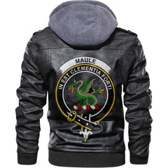 Clan Maule Tartan Zip Leather Jacket Crest And Plaid Basic Style