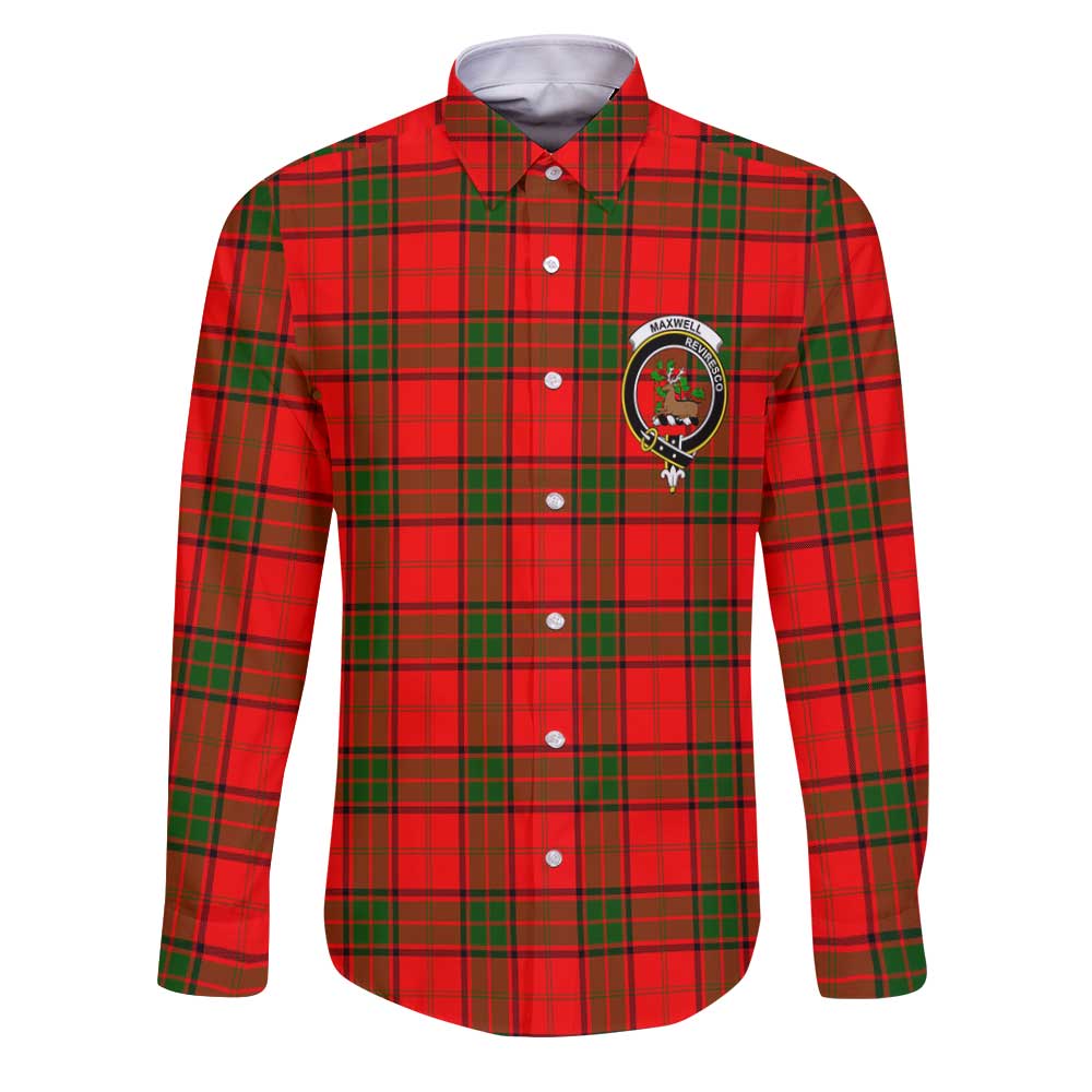 Clan Maxwell Tartan Long Sleeve Button Shirt Crest And Plaid Basic Style