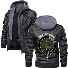 Clan Maxwell Tartan Zip Leather Jacket Crest And Plaid Basic Style
