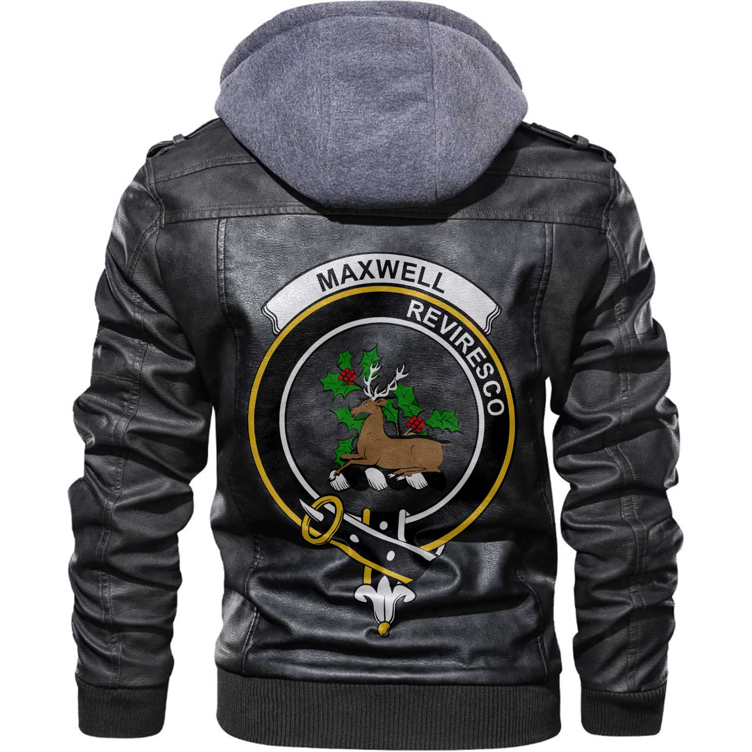 Clan Maxwell Tartan Zip Leather Jacket Crest And Plaid Basic Style
