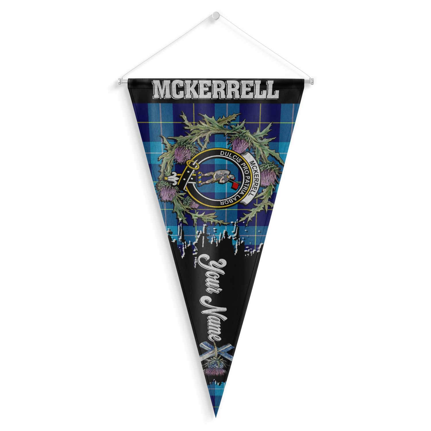 Clan Mckerrell Tartan Felt Pennant Crest And Plaid Basic Style