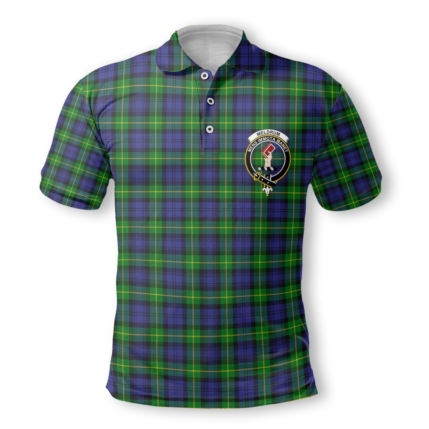 Clan Meldrum Tartan Golf Men Polo Shirt Crest And Plaid Basic Style