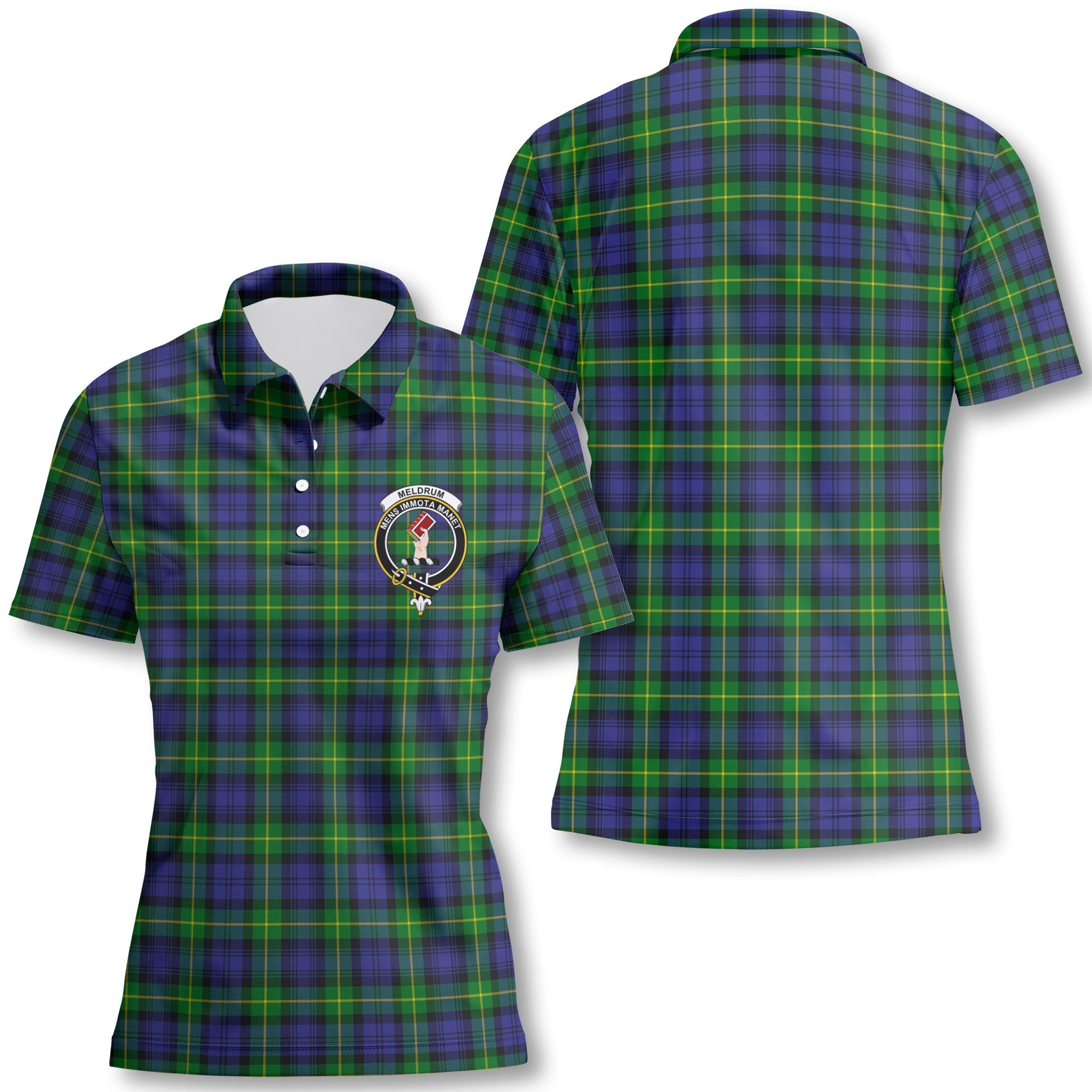 Clan Meldrum Tartan Women Polo Shirt Crest And Plaid Basic Style