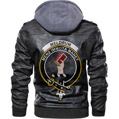 Clan Meldrum Tartan Zip Leather Jacket Crest And Plaid Basic Style