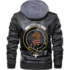 Clan Melville Tartan Zip Leather Jacket Crest And Plaid Basic Style
